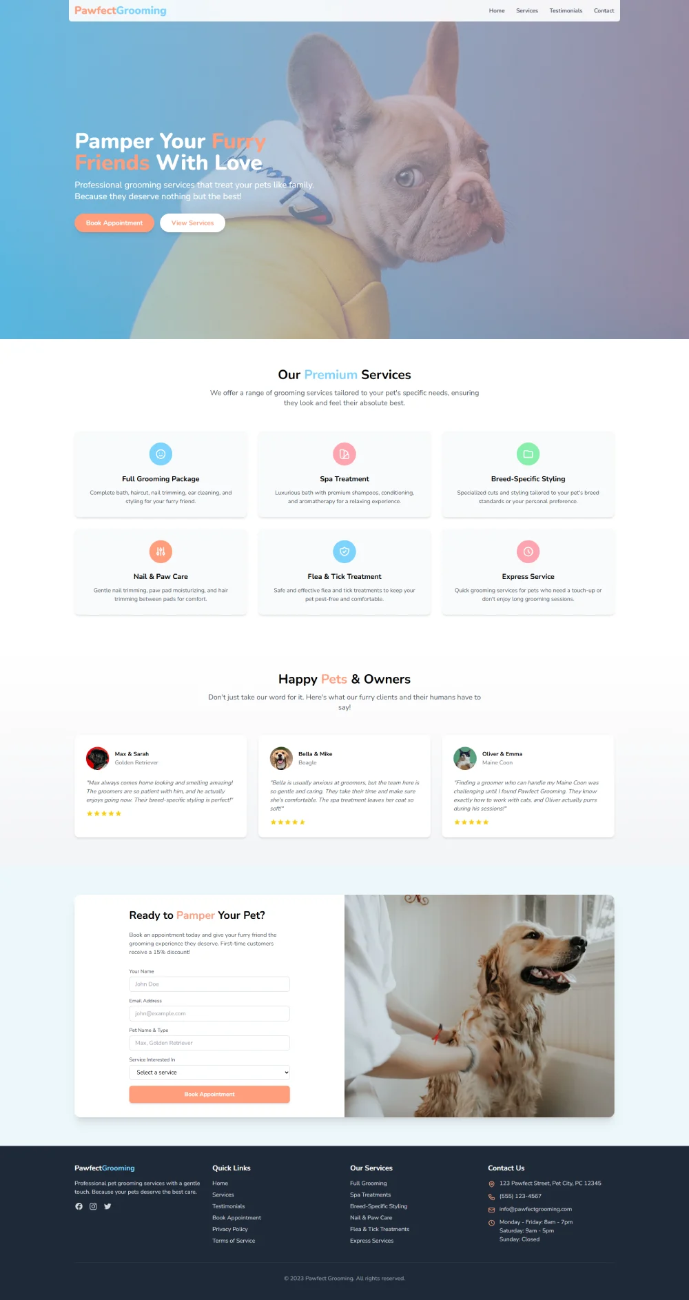 Chambersburg web design portfolio - Pet Care Services services website project