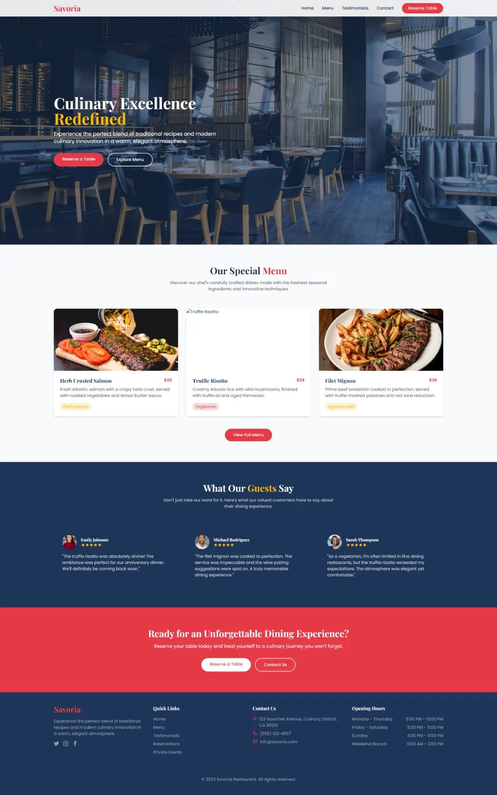 Chambersburg web design portfolio - Fine Dining Restaurant food & beverage website project